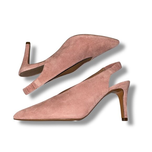 Ba&sh Escarpins Calla Nude Pink Suede Sling Back Pointed Toe Pumps Size EU 38 - Picture 6 of 9